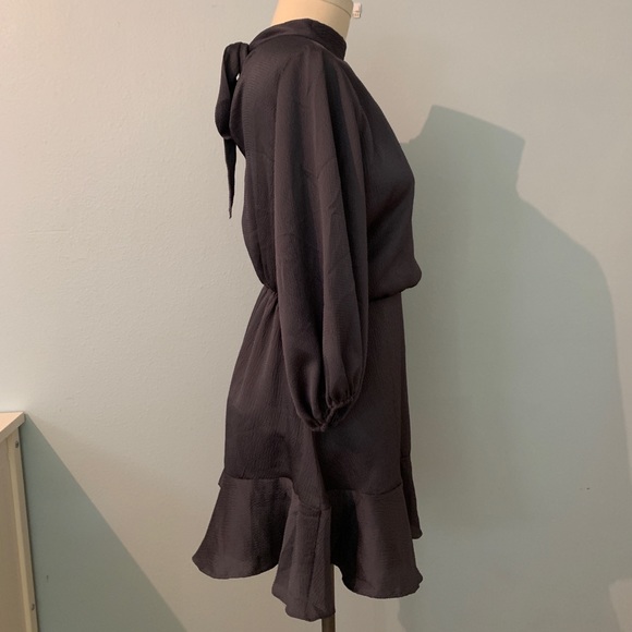 Vici Dresses & Skirts - Vici Gray Grey Balloon Sleeve High Neck Bow Tie Ruffle Silky Mini Dress